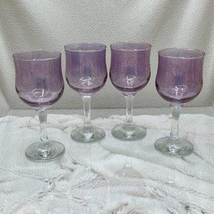 Cristalleria Fratelli Fumo Wine Glasses Goblets Amethyst Purple Scrolls set of 4